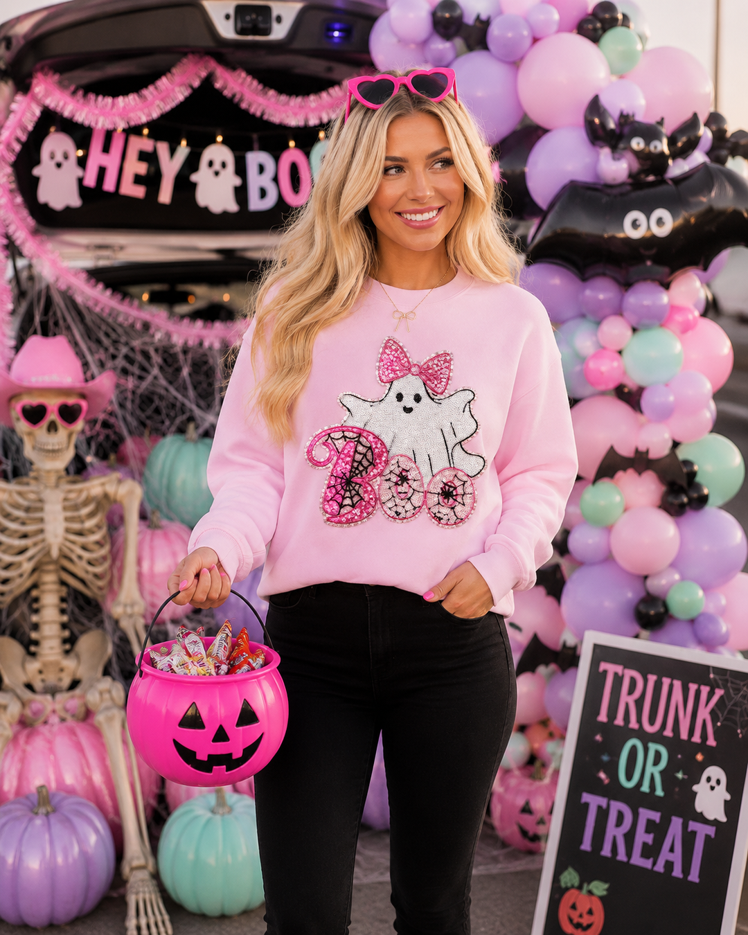 BOW PINK GHOST PINK SWEATSHIRT (ships 1-2 weeks)
