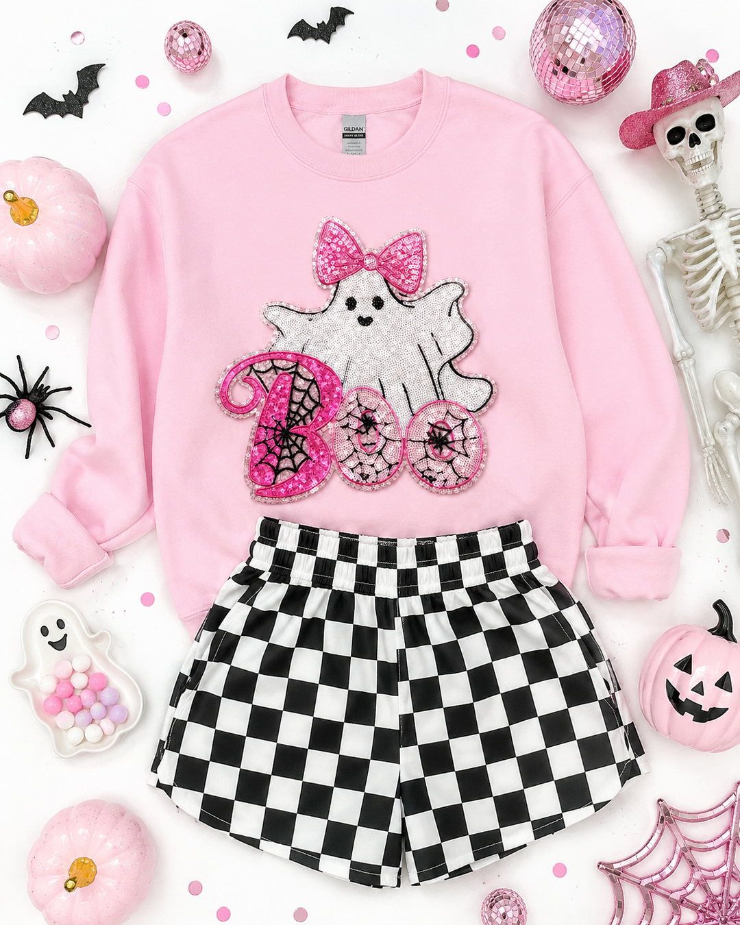 BOW PINK GHOST PINK SWEATSHIRT (ships 1-2 weeks)