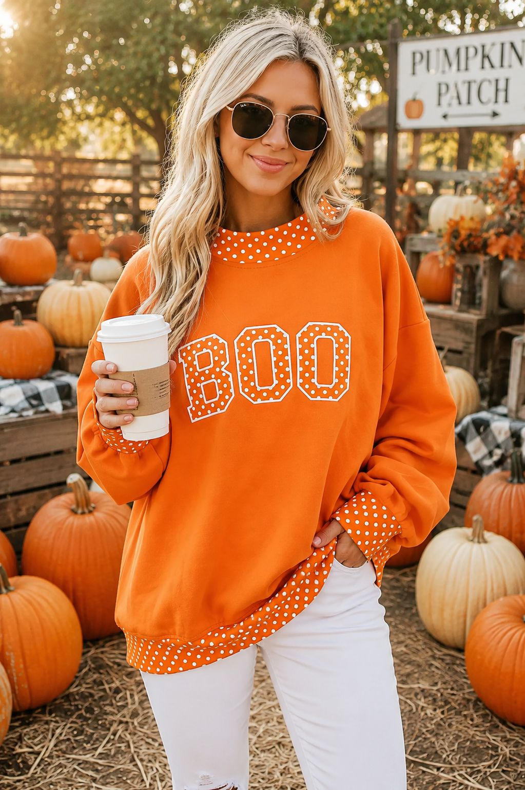 BOO ORANGE POLKA DOT PULLOVER (ships 3 weeks)