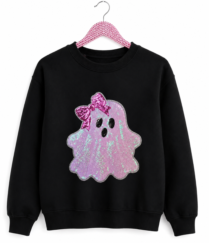 SEQUIN GHOST BLACK SWEATSHIRT (ships 2 weeks)