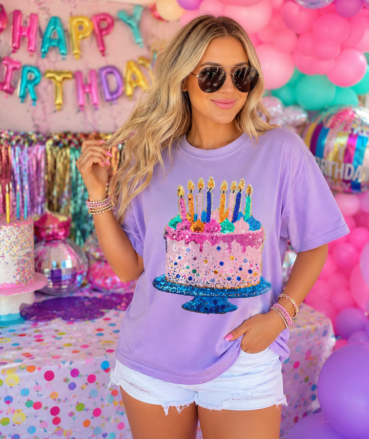 PURPLE CAKE & CANDLES BIRTHDAY COMFORT COLOR SHIRT(ships 1-2 weeks)