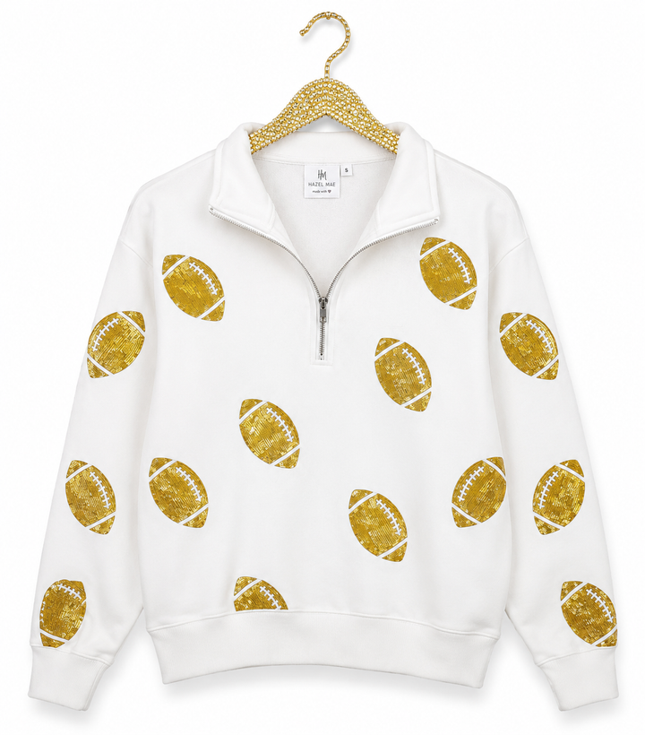 White Football Sequin Pullover RTS