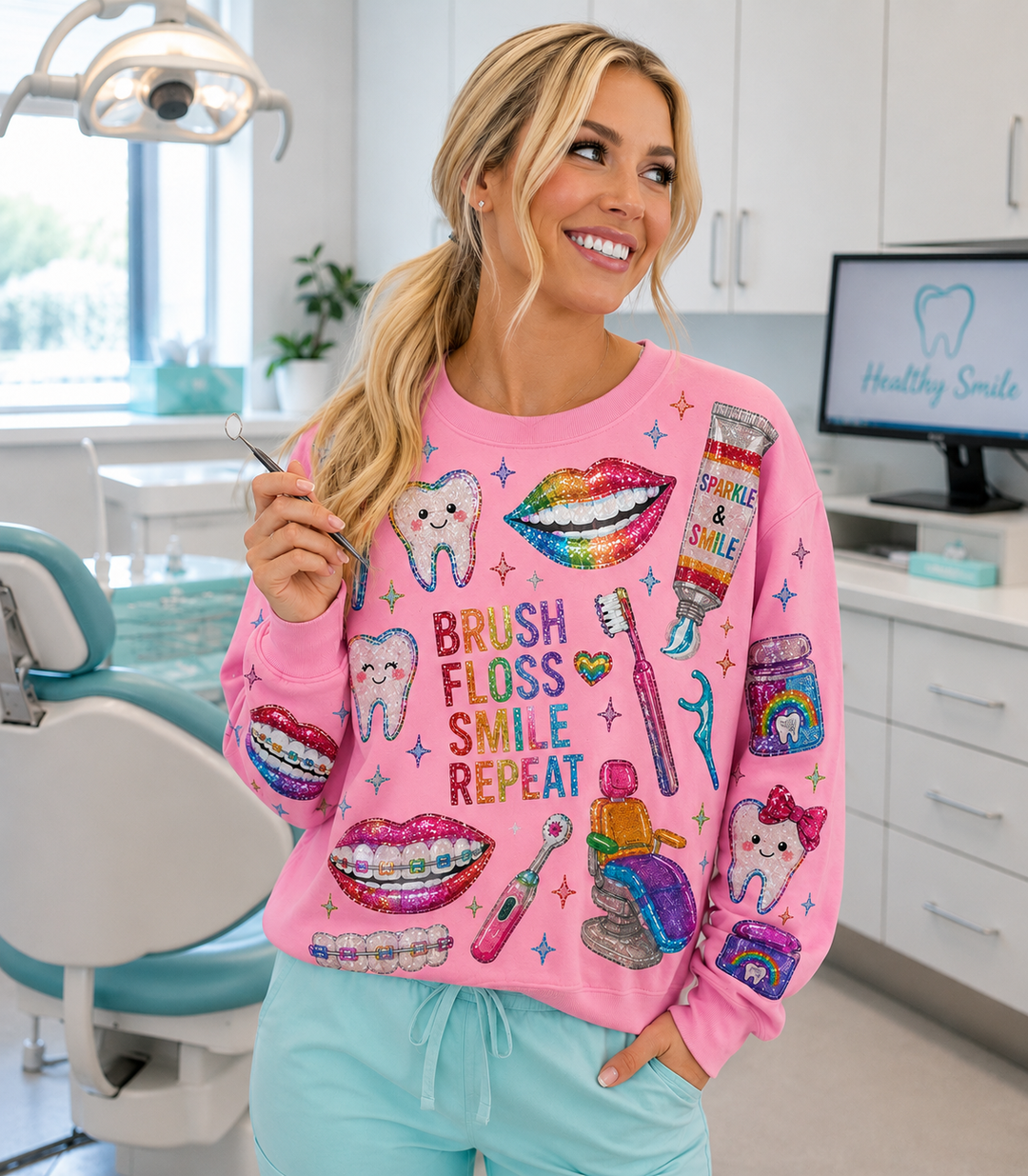 Pink Colorful Dental Pullover (PREORDER)