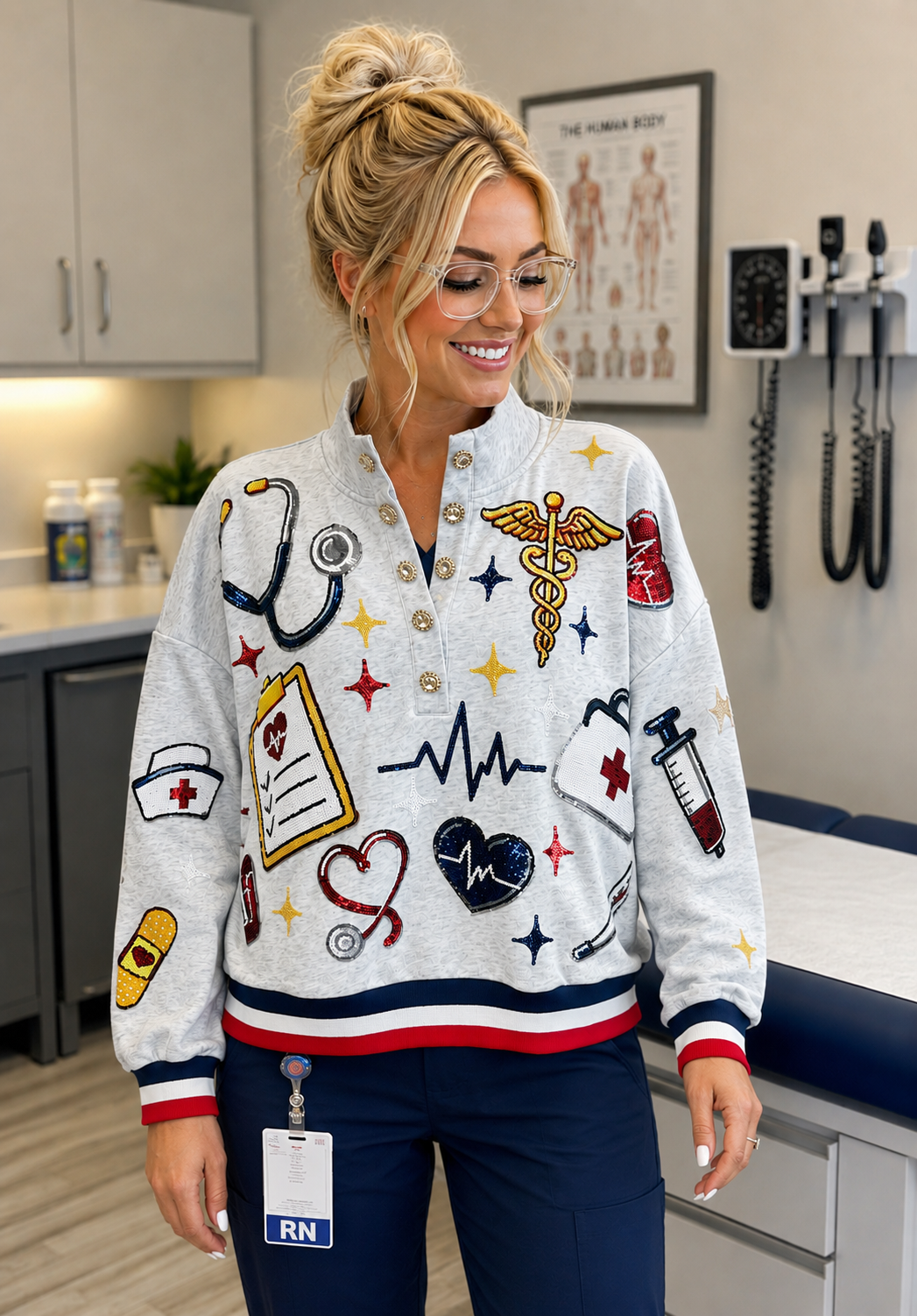 Medical Gray Button Up Sweatshirt (PREORDER)