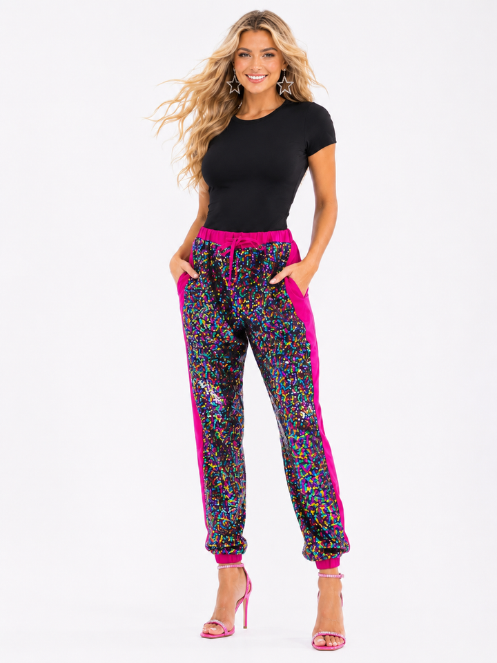 Black Rainbow Confetti Pants RTS