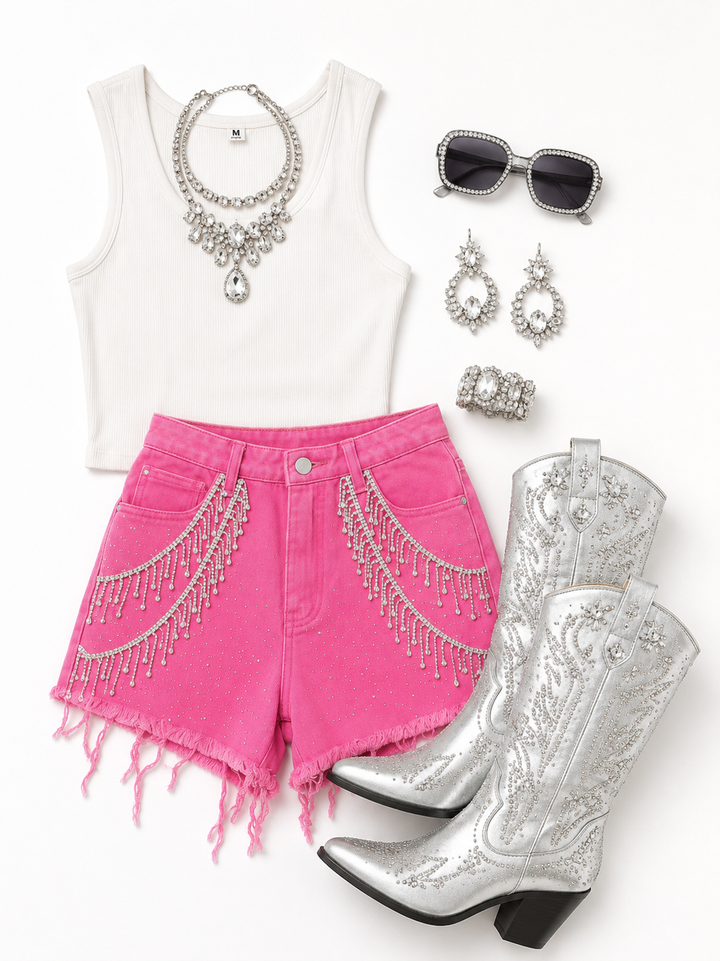 Pink Fringe Shorts RTS