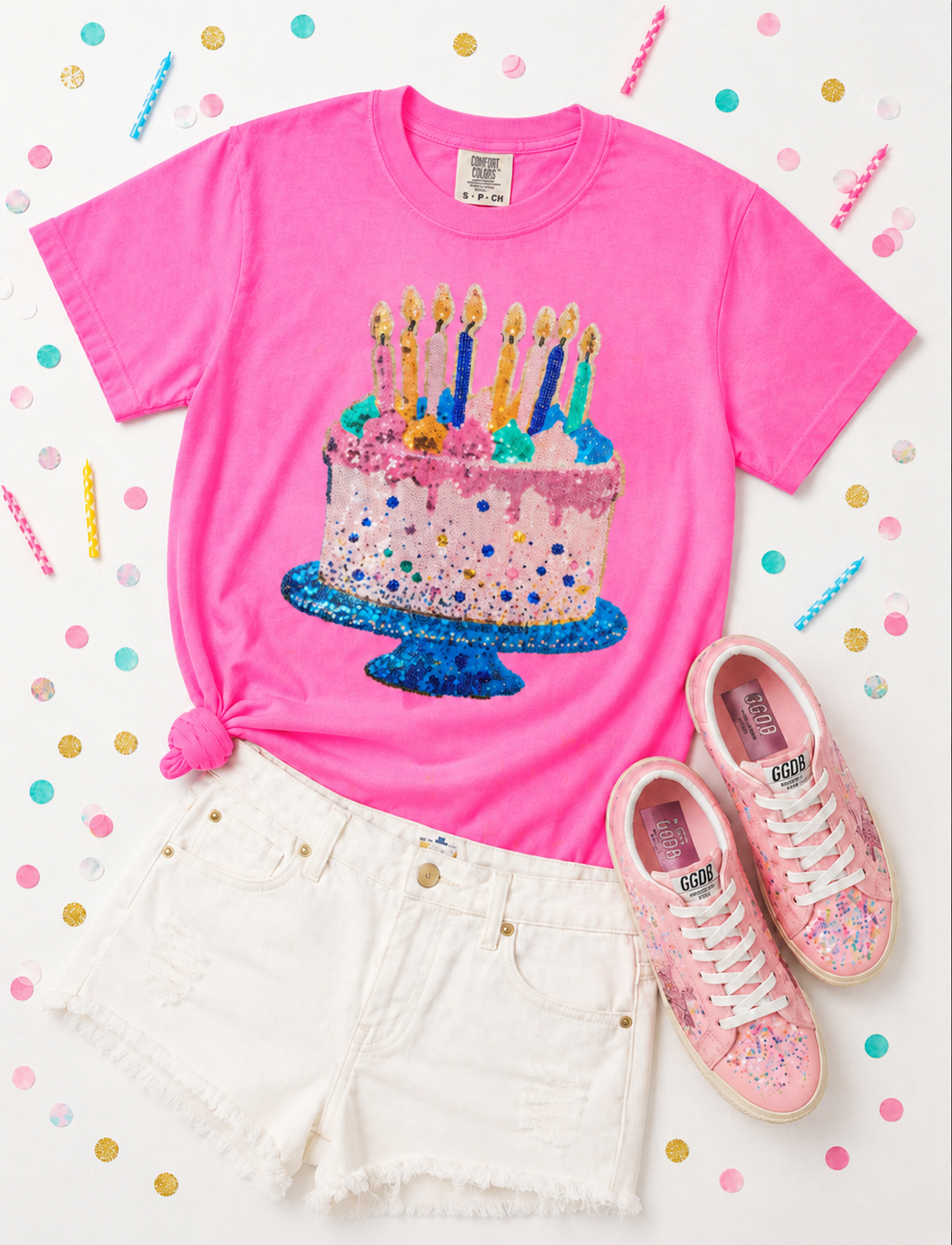 NEON PINK CAKE & CANDLES BIRTHDAY COMFORT COLOR SHIRT(ships 1-2 weeks)