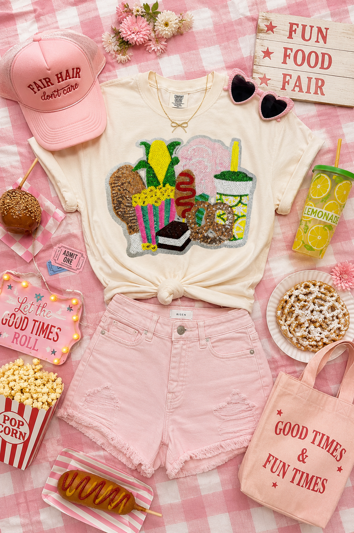 Fair Snacks Sequin Comfort Color Shirt ships (2-3 weeks)