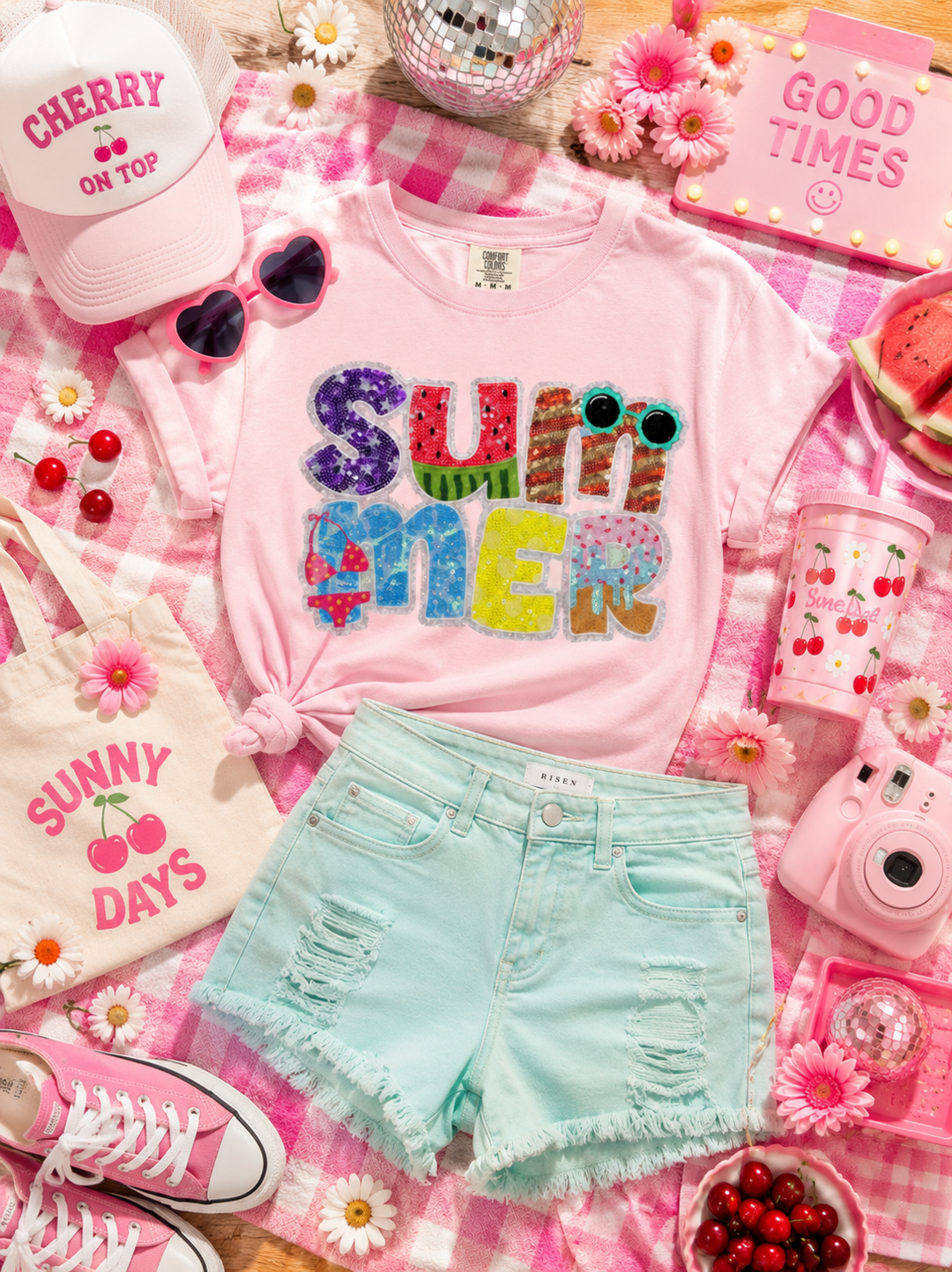 SUMMER TIME COMFORT COLOR SEQUIN SHIRT PINK (ships 2 weeks)