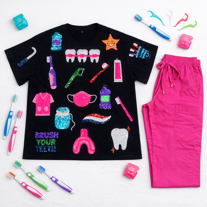 COLORFUL DENTAL SEQUINED TSHIRT RTS