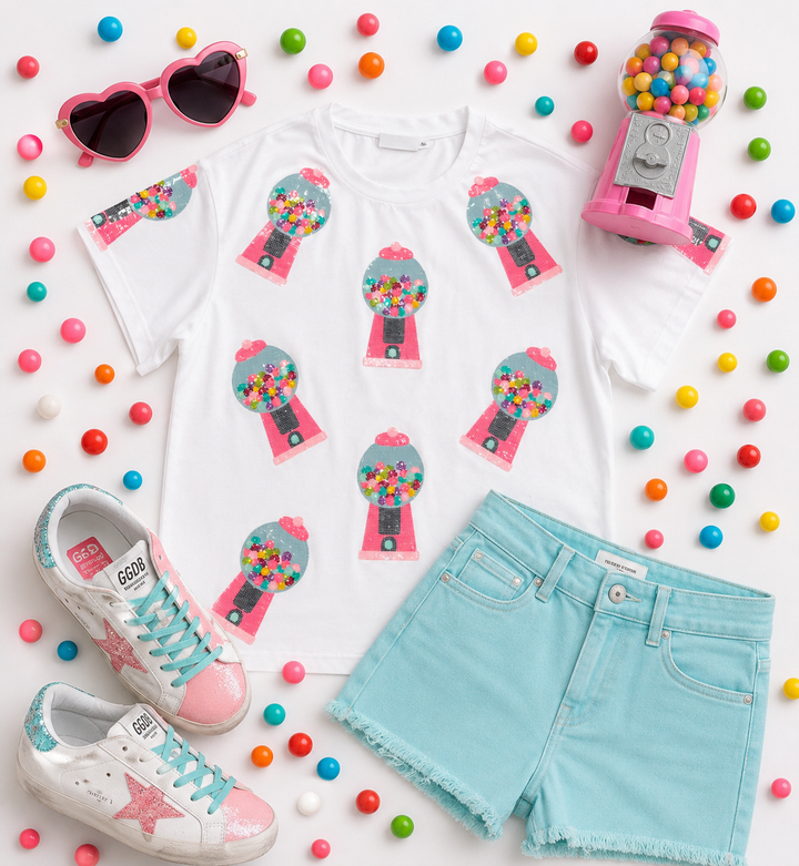 BUBBLEGUM BABE SEQUIN TSHIRT (PREORDER)