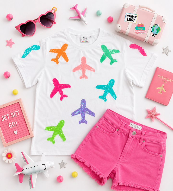 TRAVEL CUTIE SEQUIN AIRPLANE TOP (PREORDER)