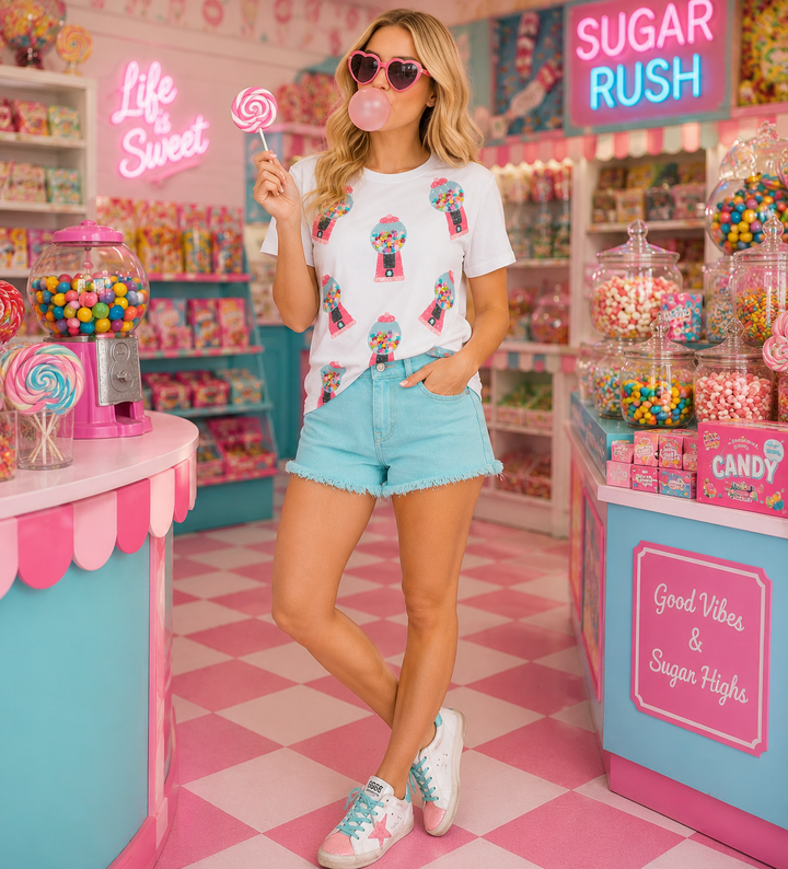 BUBBLEGUM BABE SEQUIN TSHIRT (PREORDER)