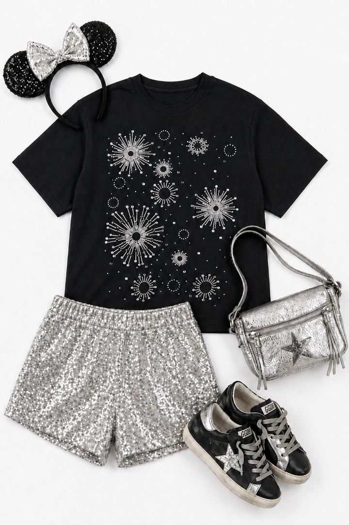 BLACK FIREWORK RHINESTONE SHIRT RTS