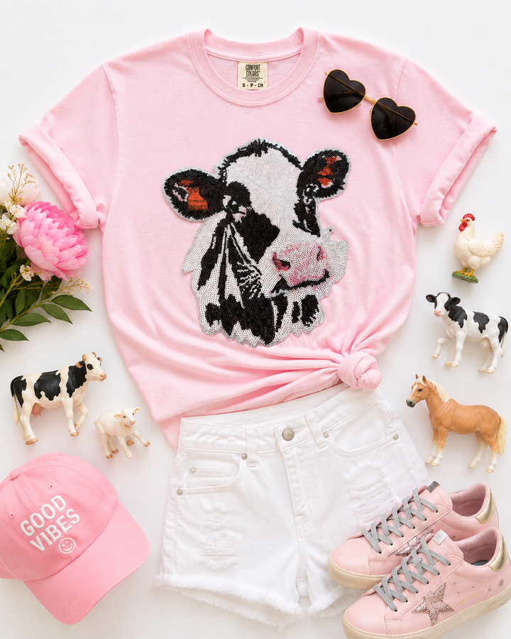 Moo Cow Sequin Comfort Color shirt (ships 1-2 weeks)