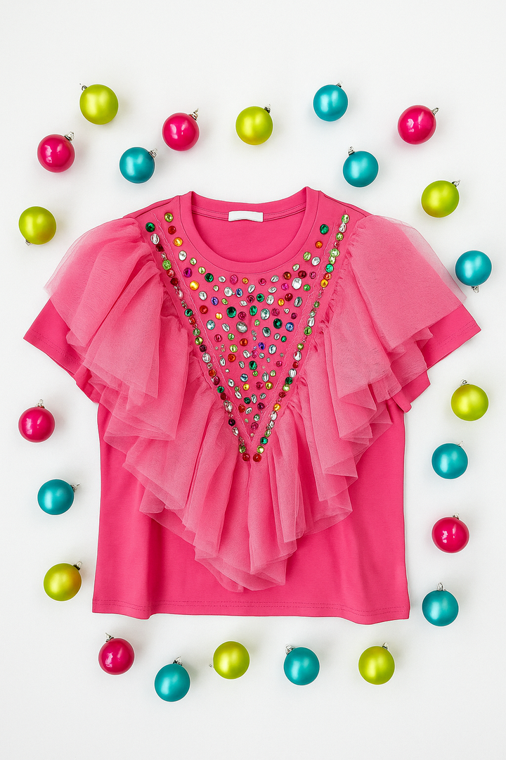 RUFFLES & RHINESTONE TOP RTS