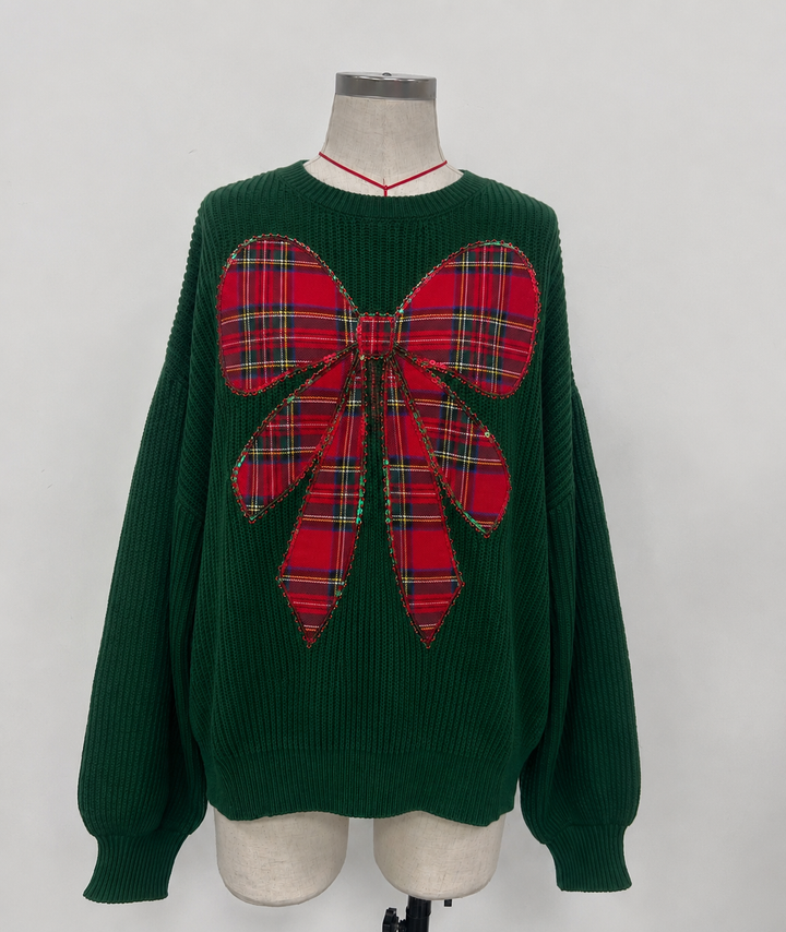PRETTY IN PLAID BOW SWEATER (PREORDER)