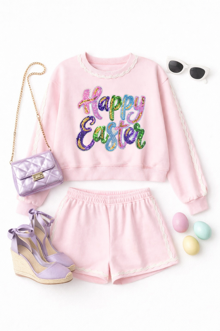 SEQUIN HAPPY EASTER SET PINK  (ships 1 week)