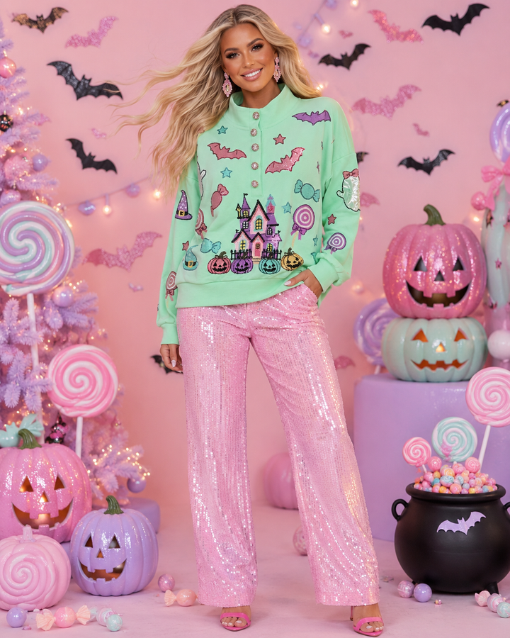 PASTEL HAUNT & SPARKLE BUTTON DOWN PULLOVER (PREORDER)