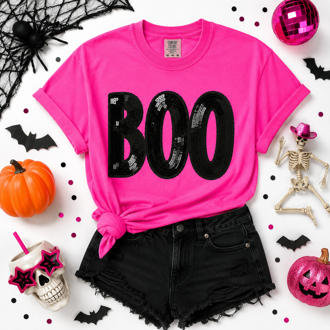 BOO NEON PINK COMFORT COLOR TSHIRT (ships 1-2 weeks)