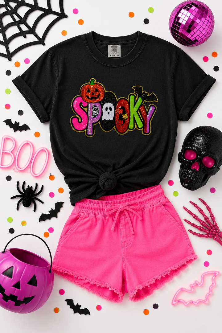 SPOOKY SEQUIN BLACK COMFORT COLOR TSHIRT (ships 1-2 weeks)