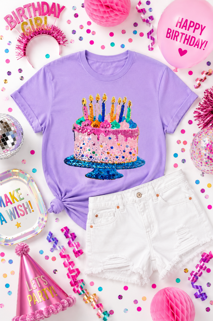 PURPLE CAKE & CANDLES BIRTHDAY COMFORT COLOR SHIRT(ships 1-2 weeks)