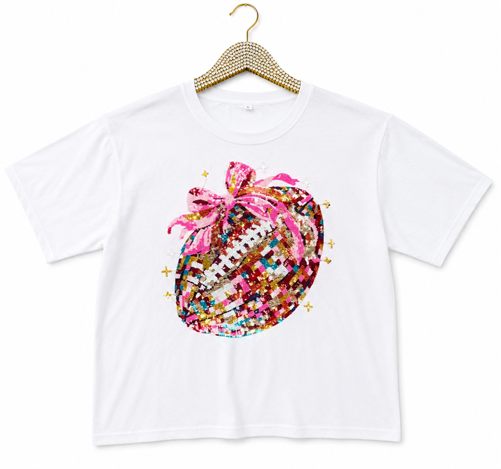 WHITE MULTICOLOR BOW FOOTBALL TSHIRT  (PREORDER)