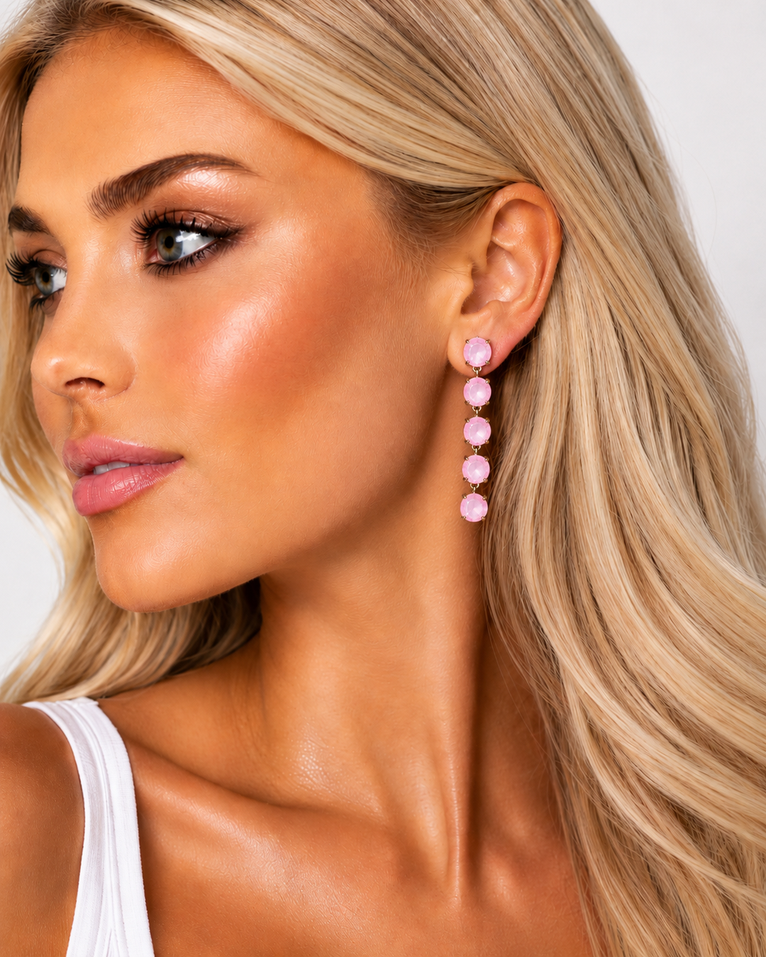 Gemstone Drop Earrings  - Pink Stardust RTS