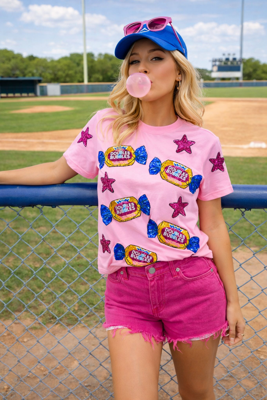 DOUBLE BUBBLE SEQUINED TSHIRT PINK (PREORDER)