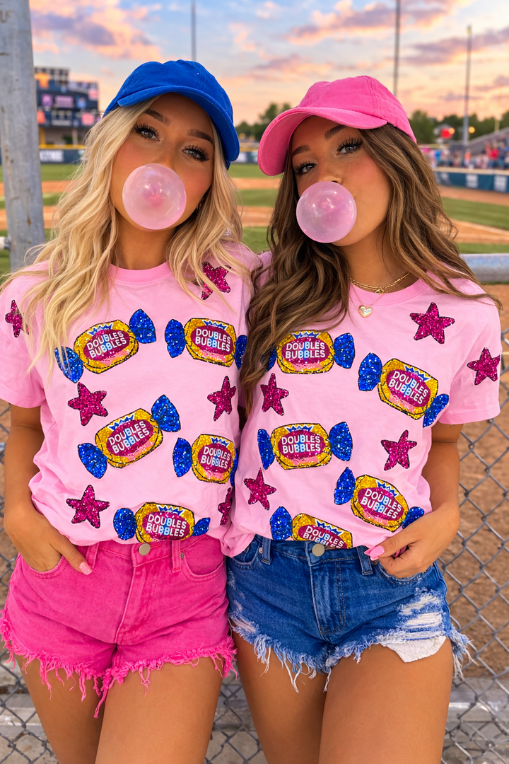 DOUBLE BUBBLE SEQUINED TSHIRT PINK (PREORDER)