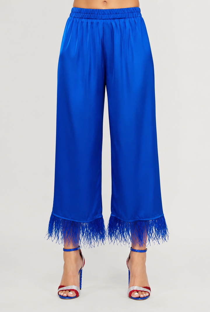 Blue Feather Trim Pants (RTS)