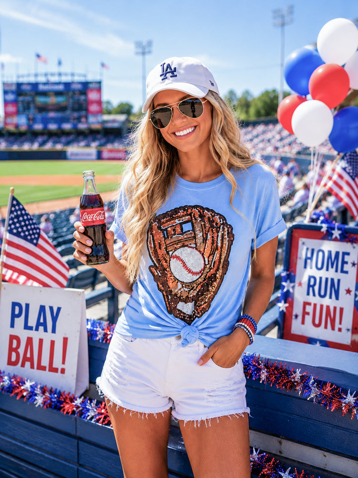 Sequin Baseball Glove COMFORT COLOR SHIRT (ships 2 weeks)