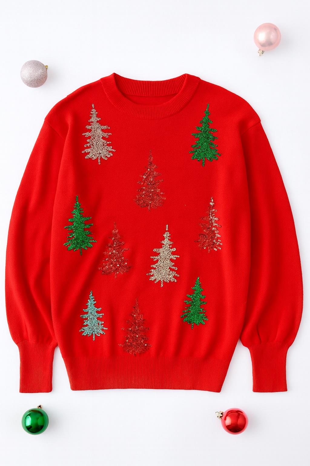 Sequin Colorful Tree Sweater RED(ships 2 weeks)