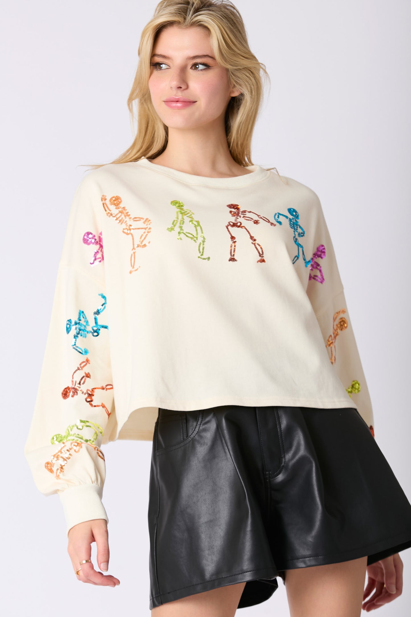 Multicolor dancing skeleton top IVORY PREORDER