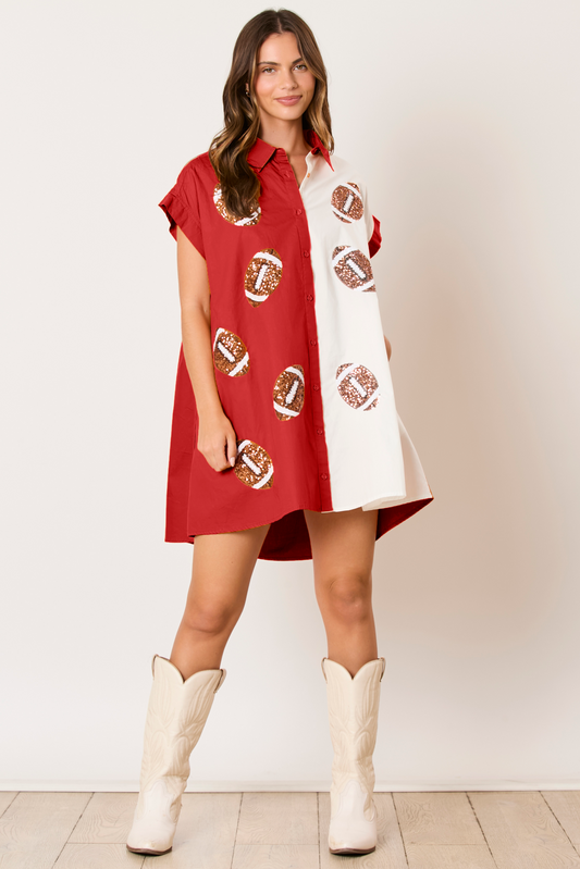 Colorblock football sequin dress (CRIMSON AND WHITE)