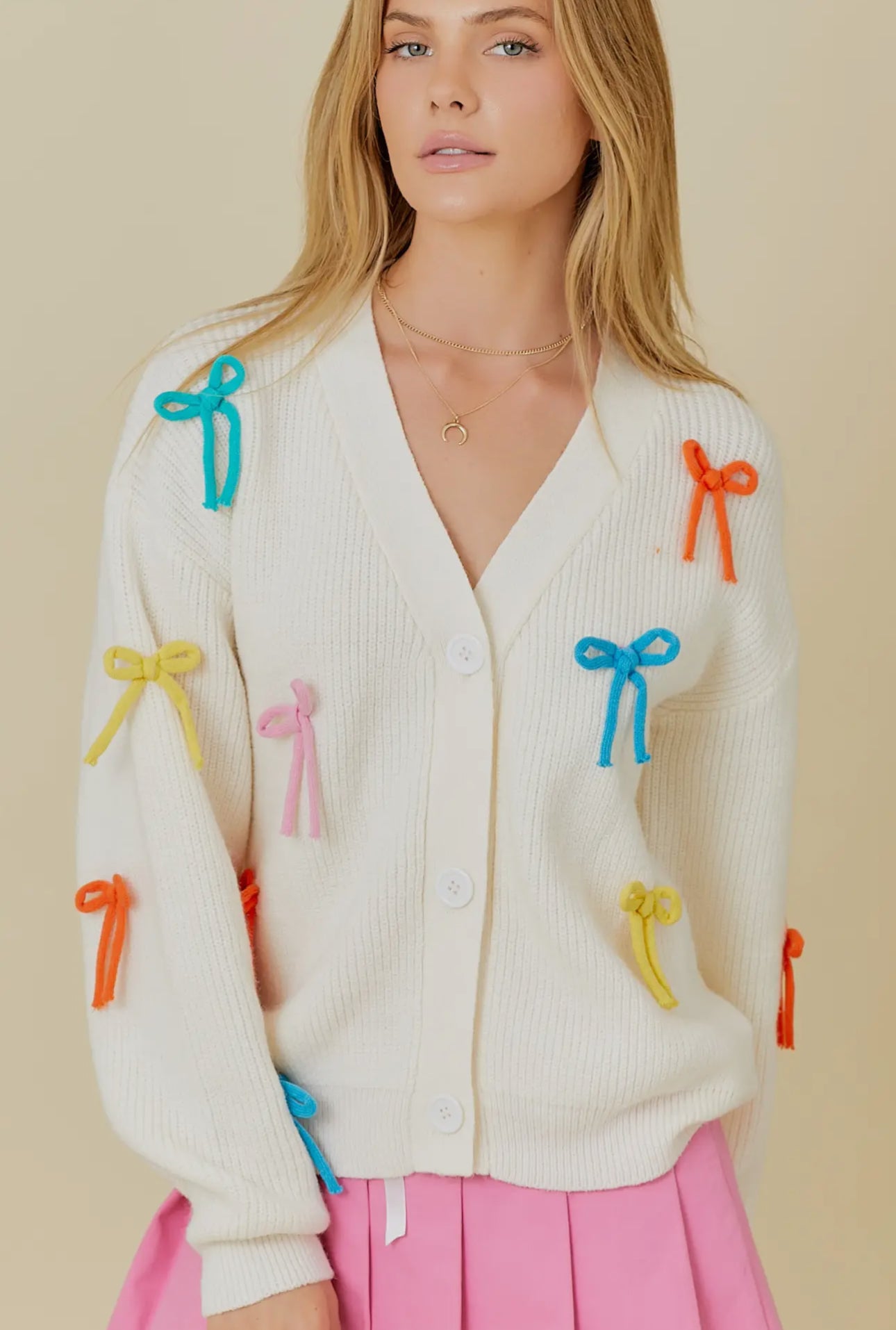 Multicolor Bow Detail Cardigan