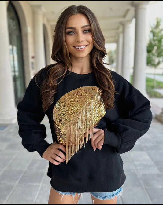 Sequin fringe Football Pullover GOLD