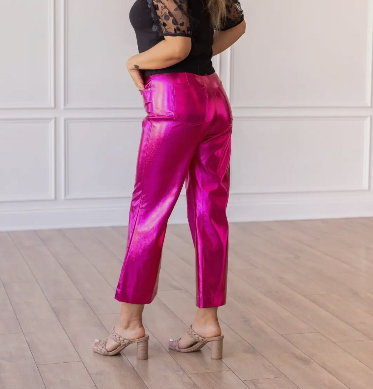 Hot pink metallic pants (ships 2 -3 weeks)