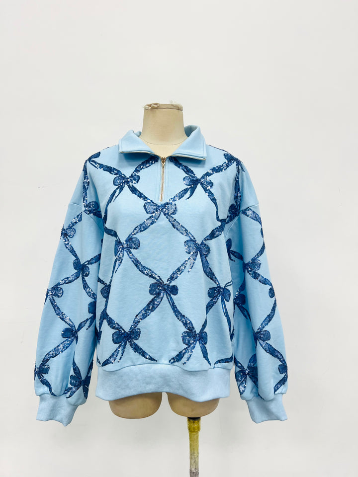 BLUE & BOWS ZIP UP PULLOVER RTS