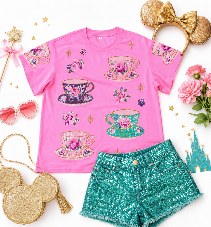 TEACUP SEQUIN PINK SHIRT (PREORDER)