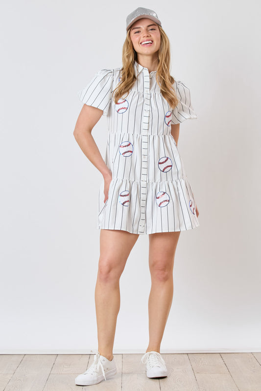 Baseball Sequin Striped Dress ( Short preorder)