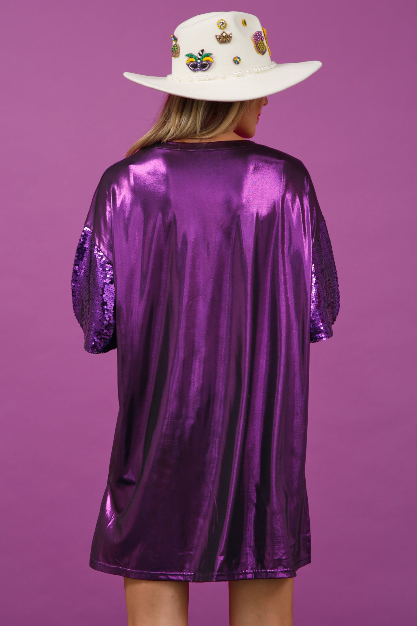 Sequin Mardi Gras Foil Shirt Dress