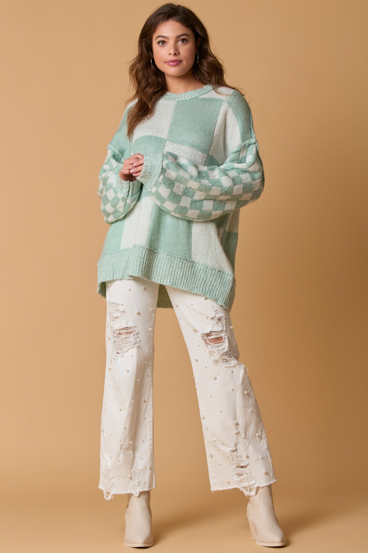 Checkered Mint Oversized Sweater (ships 1 week)