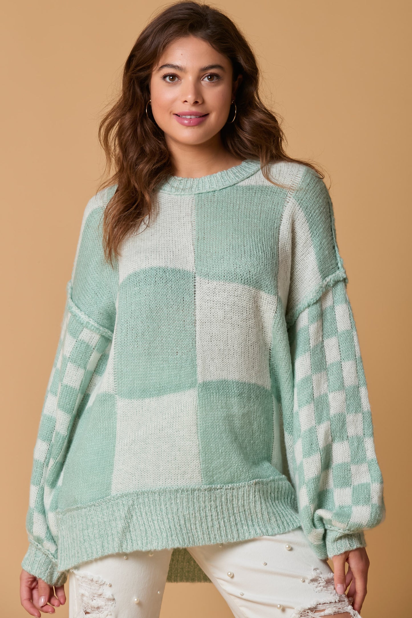 Checkered Mint Oversized Sweater (ships 1 week)