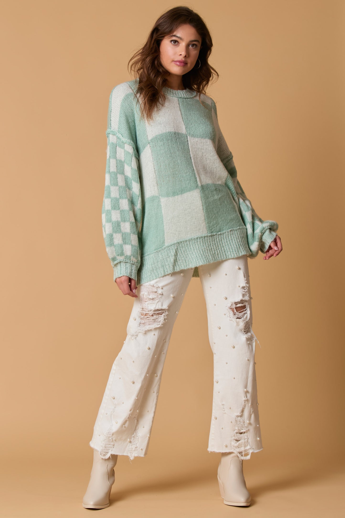 Checkered Mint Oversized Sweater (ships 1 week)