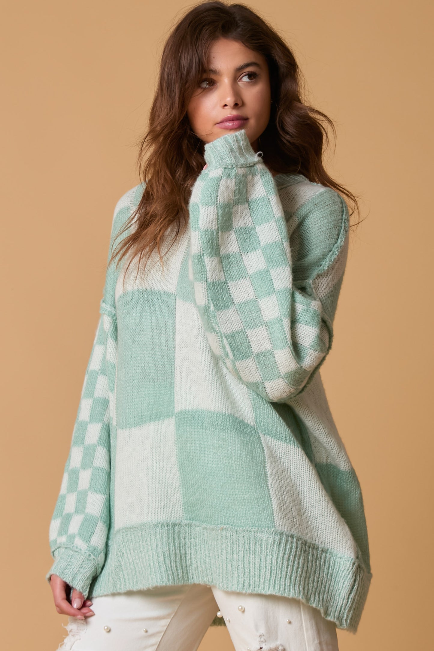 Checkered Mint Oversized Sweater (ships 1 week)