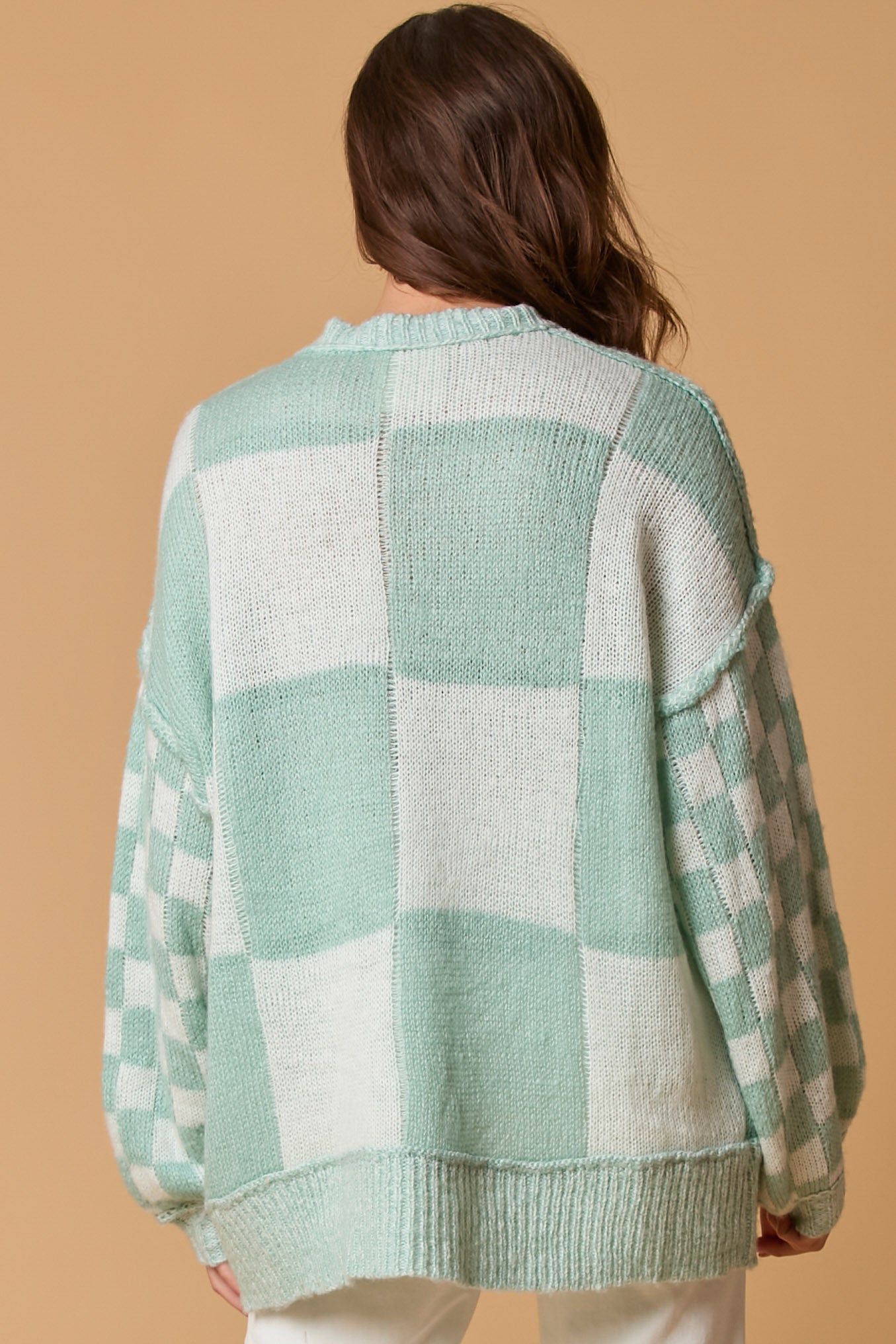 Checkered Mint Oversized Sweater (ships 1 week)