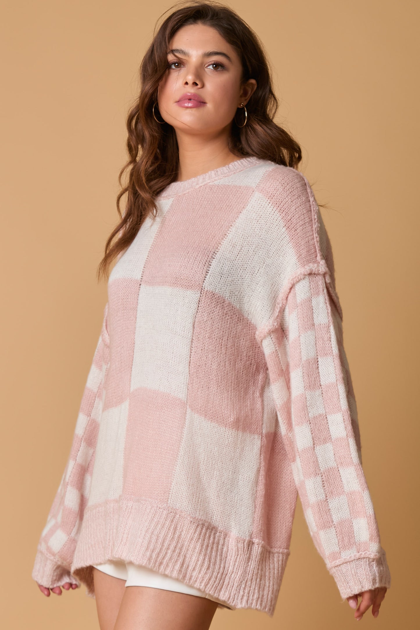 Checkered Blush Oversized Sweater (ships 1 week)