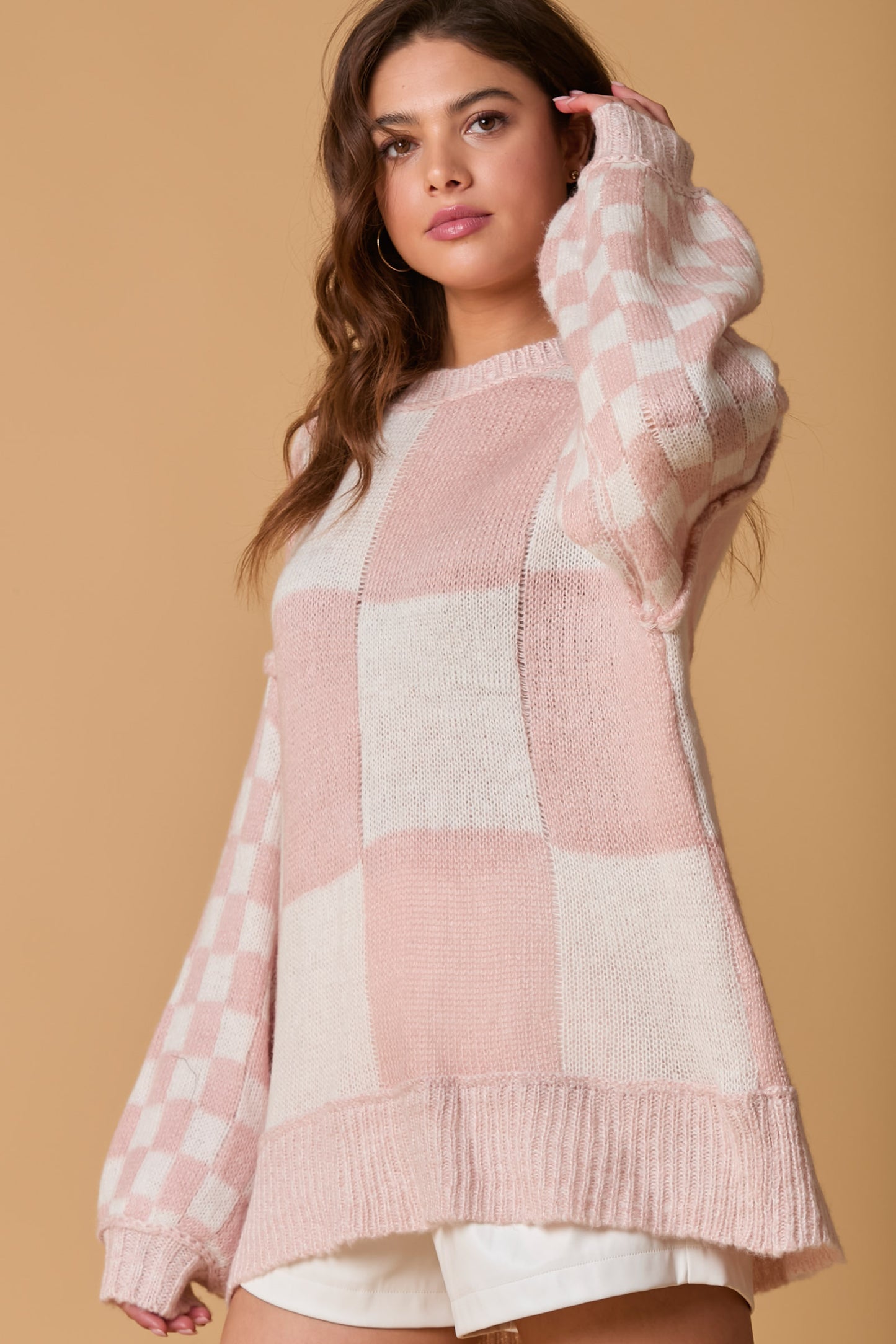 Checkered Blush Oversized Sweater (ships 1 week)