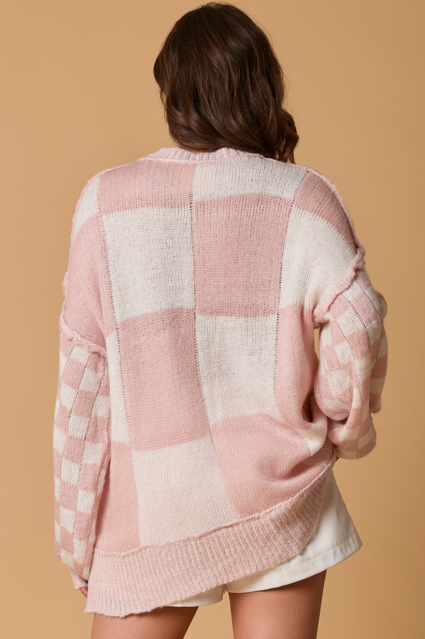 Checkered Blush Oversized Sweater (ships 1 week)